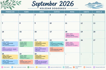 Koledar dogodkov Bohinjska hiša september 2026